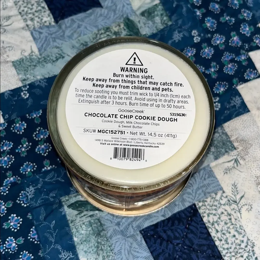 NEW! Goose Creek 3-Wick Pillsbury Chocolate Chip Cookie Dough 14.5oz Candle